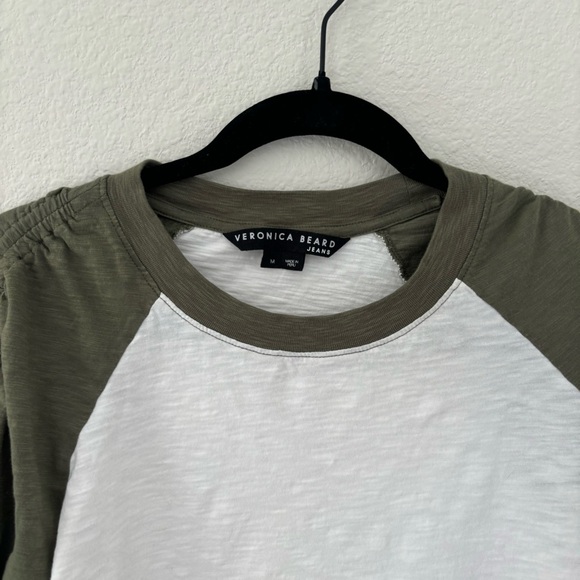 Veronica Beard White and Olive Green Raglan Sleeve Blouse - Picture 4 of 7